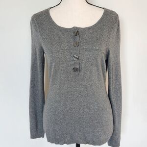 Loft Ann Taylor Sweater Top Henley Loose  Knit Design Detail Rabbit Hair small